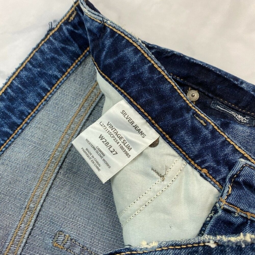 Silver Vintage Ankle Slim Jeans Size 28 Womens Indigo Tuxedo Side Stripe Tapered - Picture 8 of 12